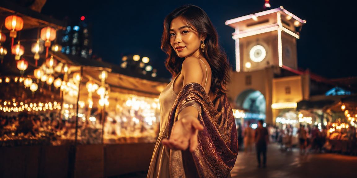 Người dùng TP. Hồ Chí Minh đặt cược trực tuyến tại khu chợ đêm sầm uất dưới ánh đèn màu