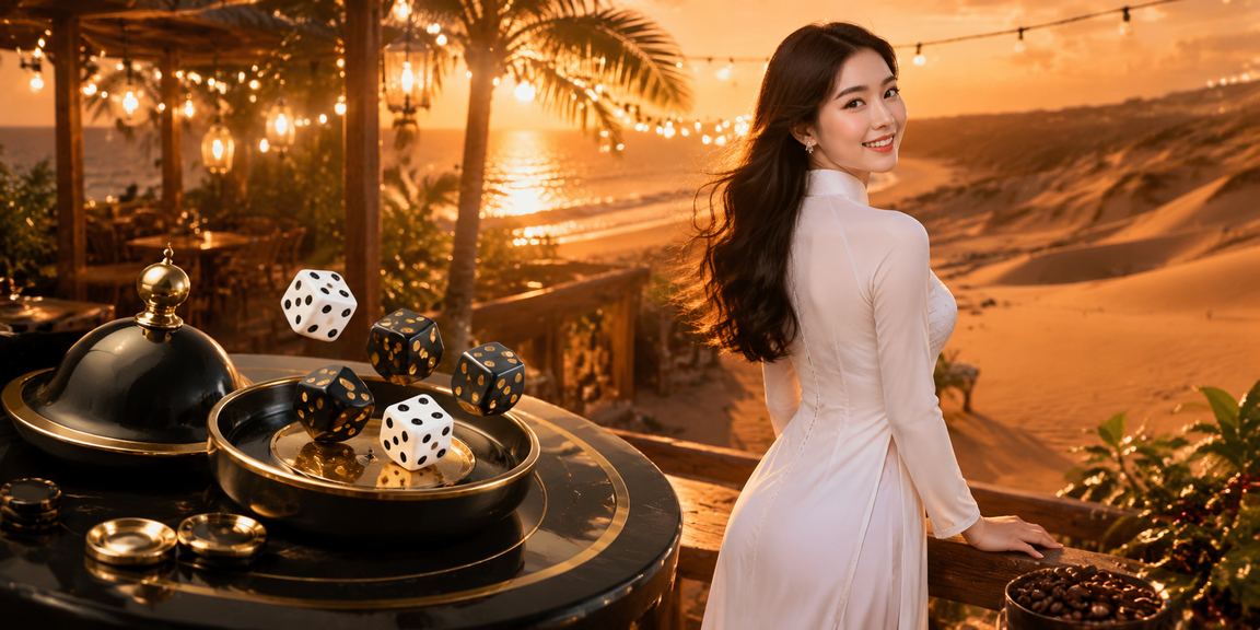 Người chơi Mũi Né trải nghiệm game tài xỉu trực tuyến trong trang phục áo dài truyền thống Việt Nam